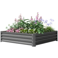 Outsunny 4' x 4' x 1' Raised Garden Bed Galvanized Steel Planter Box for Vegetables, Flowers, Herbs, Light Grey(m-2)