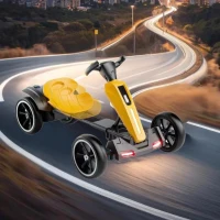 12V Electric Kids Go-Kart with 4.5Ah Battery and Adjustable Seat, Foldable Ride-On with Music & Flashing Lights, 38" L x 22.5" W x 19.5" H, Yellow(m-1)