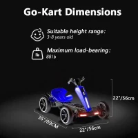 12V Electric Pedal Go-Kart for Kids with Adjustable High-Back Seat, Ride-On Truck with Music/Flashing Lights, 38'' L x 22.5'' W x 19.5'' H, Blue(m-4)