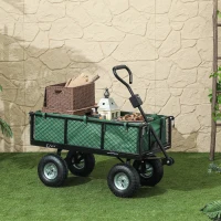 Outsunny Steel Garden Cart, Utility Wagon Cart with Removable Liner, Quick-Release Sides, 10" Wheels, 660lbs Capacity, Green(m-8)