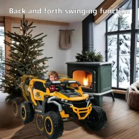 12V 2-Seater Kids Electric UTV Ride-On with Remote Control, Electric Go-Kart with Music & Flashlights, 45.5" L x 28.5" W x 24.5" H, Yellow+Black(m-5)