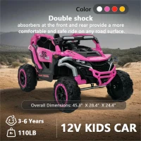 12V 2-Seater Kids Electric UTV Ride-On with Remote Control, Electric Go-Kart with Music & Flashlights, 45.5" L x 28.5" W x 24.5" H, Magenta(m-8)