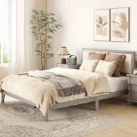 HOMCOM Queen Bed Frame with Headboard Queen Platform Bed Frame with Wooden Slats No Box Spring Needed Easy Assembly Gray(m-10)