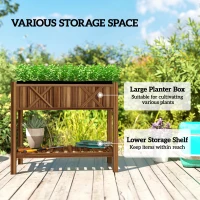 Outsunny Wooden Raised Garden Bed, Elevated Planter Box with Storage Shelf, Drainage Holes and Liner, 34"x18"x30", Carbonized(m-4)