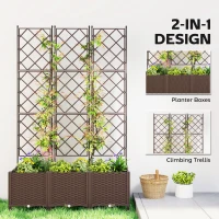 Outsunny Plastic Raised Garden Bed with Trellis, Self Watering Planter Box with Wheels, Drainage Holes and Plugs(m-4)