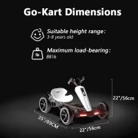 12V Electric Pedal Go-Kart for Kids with Adjustable High-Back Seat, Ride-On Truck with Music/Flashing Lights, 38'' L x 22.5'' W x 19.5'' H, White(m-7)