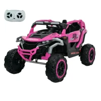 12V 2-Seater Kids Electric UTV Ride-On with Remote Control, Electric Go-Kart with Music & Flashlights, 45.5" L x 28.5" W x 24.5" H, Magenta(m-12)