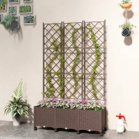 Outsunny Plastic Raised Garden Bed with Trellis, Self Watering Planter Box with Wheels, Drainage Holes and Plugs(m-8)