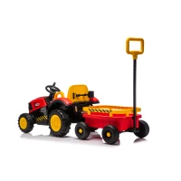 12V Kids Electric Ride-On Tractor with Bluetooth Music, 2-in-1 Tilting Trailer Bulldozer with Remote Control, 56.5" L x 19.5" W x 35" H, Red(m-12)