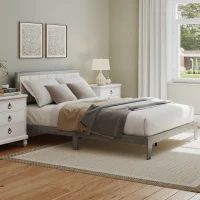 HOMCOM Queen Bed Frame with Headboard Queen Platform Bed Frame with Wooden Slats No Box Spring Needed Easy Assembly Gray(m-8)