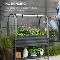 Outsunny Raised Garden Bed with Cover, Metal Elevated Planter Box with Bottom Shelf and Liner, Dark Grey(m-7)