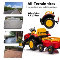 12V Kids Electric Ride-On Tractor with Bluetooth Music, 2-in-1 Tilting Trailer Bulldozer with Remote Control, 56.5" L x 19.5" W x 35" H, Red(m-6)