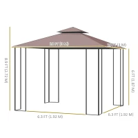 Outsunny 10'x10' Soft-top Steel Patio Gazebo Outdoor Sun Shelter with 2-Tier Polyester Roof, Curtain Sidewalls, Brown(m-3)