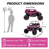 12V 2-Seater Kids Electric UTV Ride-On with Remote Control, Electric Go-Kart with Music & Flashlights, 45.5" L x 28.5" W x 24.5" H, Magenta(m-3)