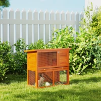 PawHut Wooden Rabbit Hutch, Indoor Outdoor Bunny Cage with Run, 2- Level Guinea Pig House with Slide-Out Tray, Waterproof Roof, Yellow(m-1)