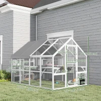 PawHut Outdoor Cat Enclosure Wooden Feral Cat House w/ Weatherproof Canopy, Bridges, Resting Boxes, Platforms, for 3-6 Cats(m-3)