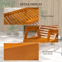 Outsunny Wood Lounge Chair Outdoor Tanning Chair with Wheels, 3-Position Adjustable Backrest and Armrests, Orange(m-6)