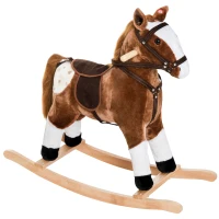 Qaba Kids Plush Toy Rocking Horse Pony Toddler Ride on Animal for Girls Pink Birthday Gifts with Realistic Sounds, Brown(m-2)