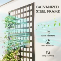 Outsunny Galvanized Raised Garden Bed Planter Box with Trellis for Climbing Plant, Vegetable, Vine, 35"x16"x70" Grey Wood Effect(m-4)