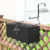 Outsunny 2 Pack 20 Inch Hanging Flower Pots, Railing Planter Box for Fence, Garden, Rattan Look, Black(m-3)