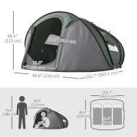 Outsunny 4 Person Camping Tent, Easy Pop Up Tent with Doors, Windows and Carry Bag, Automatic Setup Tent for Hiking, Dark Green(m-3)