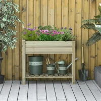 Outsunny Elevated Planter Box with Legs and Storage Shelf, Raised Garden Bed, Elevated Wooden Planter Box, Green(m-10)