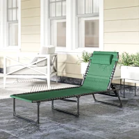Outsunny Folding Lounge Chair, Adjustable Chaise Lounge with Headrest, Reclining Lounger Cot for Camping, Hiking, Green(m-9)