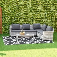 Outsunny Reversible Outdoor RV Rug, Patio Floor Mat, 6' x 9' Plastic Straw Rug for Backyard, Deck, Beach, Camping, Black & White(m-11)