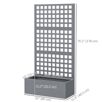 Outsunny Galvanized Raised Garden Bed Planter Box with Trellis for Climbing Plant, Vegetable, Vine, 35"x16"x70" Grey Wood Effect(m-3)