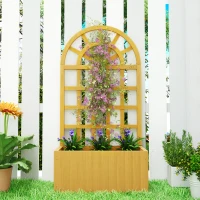 Outsunny Wooden Raised Garden Bed with Lattice Trellis, Outdoor Elevated Planter Box with Drainage Holes for Climbing Plants(m-10)