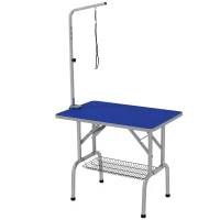 PawHut Foldable Grooming Table for Dogs with Height Adjustable Grooming Arm, Storage Shelf, Blue(m-11)