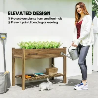 Outsunny Elevated Planter Box w/ Legs and Storage Shelf, Raised Garden Bed, Elevated Wooden Planter Box, Carbonized(m-4)