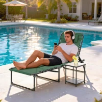 Outsunny Folding Lounge Chair, Adjustable Chaise Lounge with Headrest, Reclining Lounger Cot for Camping, Hiking, Green(m-8)