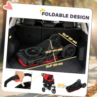 PawHut 3 Wheel Folding Dog Stroller, Travel Carrier with Adjustable Canopy, Storage Brake, Mesh Window for S&M Dogs, Red(m-6)