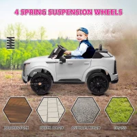 Qaba 2-Seater Ride on Truck, 12V Cadillac Escalade Licensed Kids Electric Car with Remote , Spring Suspension, White(m-9)