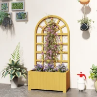 Outsunny Wooden Raised Garden Bed with Lattice Trellis, Outdoor Elevated Planter Box with Drainage Holes for Climbing Plants(m-8)