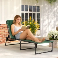 Outsunny Folding Lounge Chair, Adjustable Chaise Lounge with Headrest, Reclining Lounger Cot for Camping, Hiking, Green(m-10)