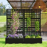 Outsunny Galvanized Raised Garden Bed Planter Box with Trellis for Climbing Plants, Vegetable, Vines, 35" x 16" x 70", Black(m-10)