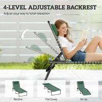Outsunny Folding Lounge Chair, Adjustable Chaise Lounge with Headrest, Reclining Lounger Cot for Camping, Hiking, Green(m-4)