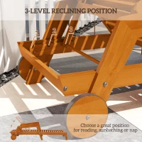 Outsunny Wood Lounge Chair Outdoor Tanning Chair with Wheels, 3-Position Adjustable Backrest and Armrests, Orange(m-4)