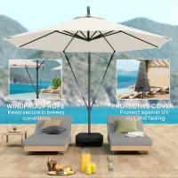 Outsunny 10FT Cantilever Umbrella with Fillable Base, Wind Strap and Cover, Offset Hanging Umbrella with Crank, Cream White(m-5)