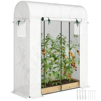Outsunny Mini Greenhouse, Portable Garden Green House with Roll-up Door and Mesh Windows, 6' x 2' x 6.6', White(m-11)
