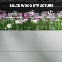 Outsunny Wooden Raised Garden Bed with Trellis and Roof, Elevated Planter Box with 2 Shelves, Drainage Hole and Liner, Grey(m-9)