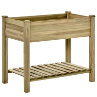 Outsunny Elevated Planter Box with Legs and Storage Shelf, Raised Garden Bed, Elevated Wooden Planter Box, Green(m-2)