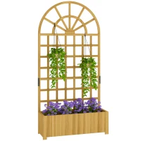 Outsunny Wooden Raised Garden Bed with Lattice Trellis, Outdoor Elevated Planter Box with Drainage Holes for Climbing Plants(m-11)