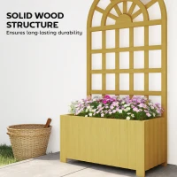 Outsunny Wooden Raised Garden Bed with Lattice Trellis, Outdoor Elevated Planter Box with Drainage Holes for Climbing Plants(m-7)