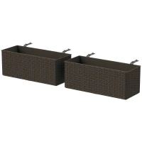 Outsunny 2 Pack 20 Inch Hanging Flower Pots, Railing Planter Box for Fence, Garden, Rattan Look, Brown(m-2)