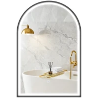 HOMCOM 24" x 36" LED Bathroom Mirror, Arched Tempered Glass Wall Mirror, Anti-Fog, Dimmable, Memory Function, Black(m-2)