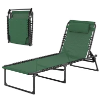Outsunny Folding Lounge Chair, Adjustable Chaise Lounge with Headrest, Reclining Lounger Cot for Camping, Hiking, Green(m-2)