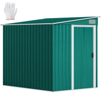 Outsunny 5'x7' Lean to Galvanized Metal Shed with Foundation, Garden Tool Storage House with Sliding Door and 2 Vents, Green(m-11)